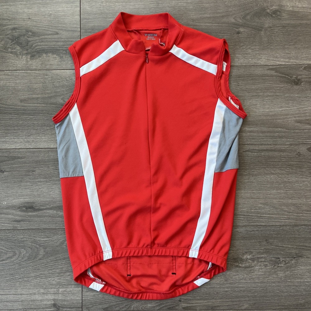 TREK Cycling Jersey 1/4 Zip Pullover Sleeveless Mens M Red White